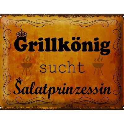 Cartel de chapa que dice 40x30cm Grillkönig Salad Princess