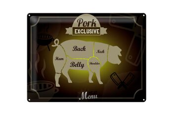 Plaque métal viande 40x30cm coupes porc menu exclusif 1