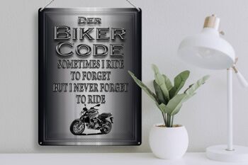 Plaque en tôle moto 30x40cm Biker Code Never Forget Ride 3