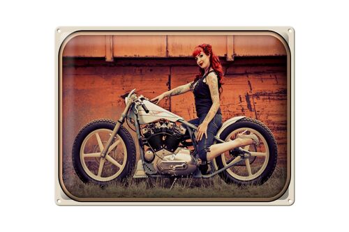 Blechschild Motorrad 40x30cm Biker Girl Frau Pin up