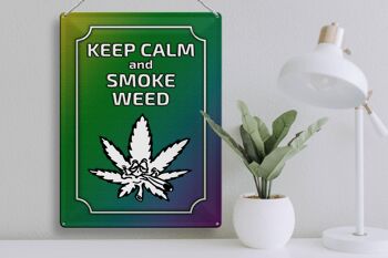 Panneau en étain disant 30x40cm Keep Calm and smoke weed 3