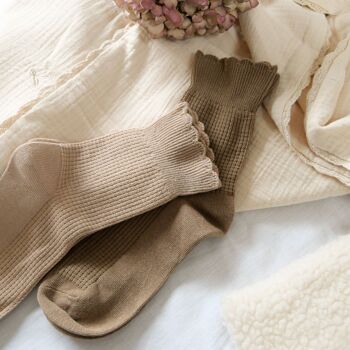 Chaussettes nid d'abeille taupe 1