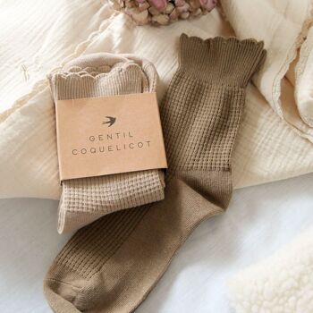 Chaussettes nid d'abeille taupe 3