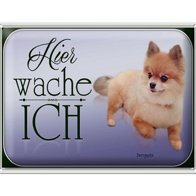 Cartel de chapa perro 40x30cm Pomerania aquí me despierto