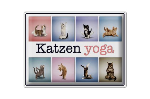 Blechschild Katze 40x30cm Katzen Yoga bunt