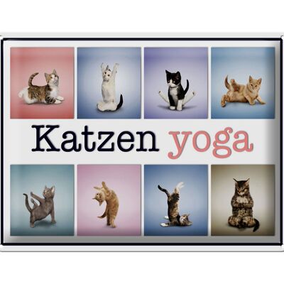 Cartel de chapa gato 40x30cm gatos yoga colorido