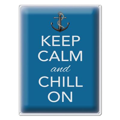 Targa in metallo con scritta "Keep Calm and chill on" 30x40 cm