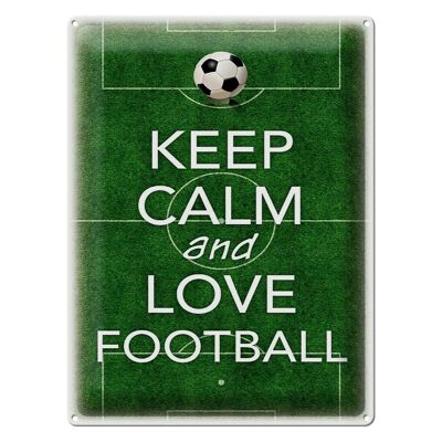 Cartel de chapa que dice "Mantén la calma y ama el fútbol" 30x40 cm
