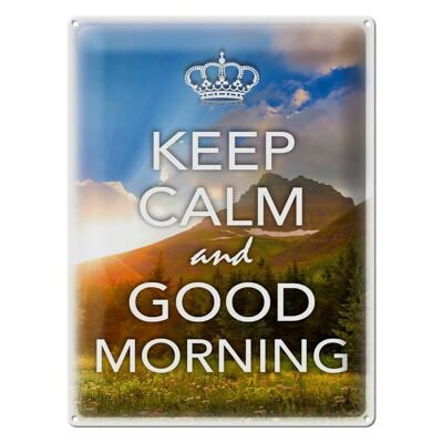 Targa in metallo con scritta "Keep Calm and Good Morning" 30x40 cm