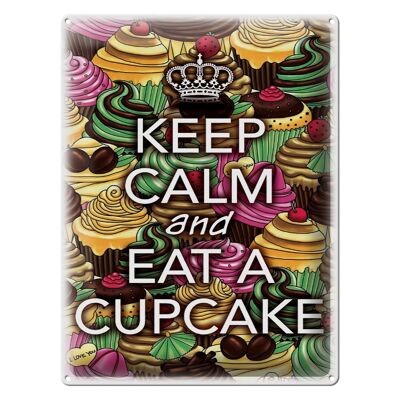Targa in metallo con scritta "Keep Calm and eat a Cupcake" 30x40 cm