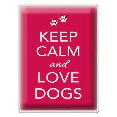 Cartel de chapa que dice 30x40cm Keep Calm and love dogs dog