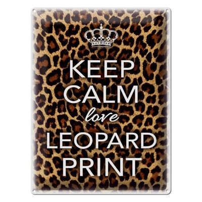 Targa in metallo con scritta "Keep Calm love" stampa leopardo 30x40 cm