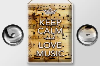 Panneau en étain disant 30x40cm Keep Calm and love music 2