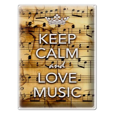 Panneau en étain disant 30x40cm Keep Calm and love music