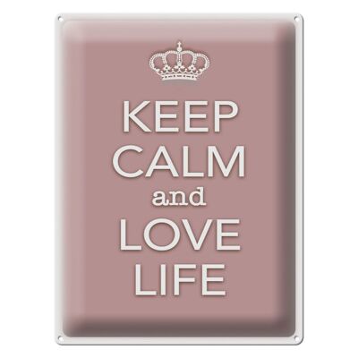 Targa in metallo con scritta "Keep Calm and Love Life" 30x40 cm