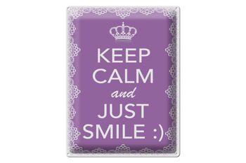 Panneau en étain disant 30x40cm Keep Calm and Just Smile :) 1