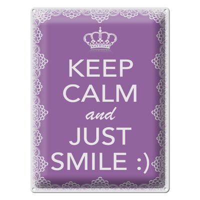 Targa in metallo con scritta "Keep Calm and just smile" 30x40 cm :)