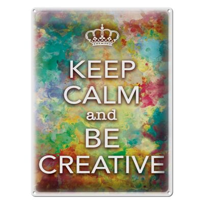 Targa in metallo con scritta "Keep Calm and be creative" 30x40 cm