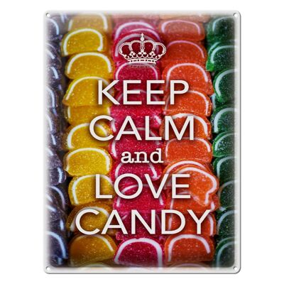 Targa in metallo con scritta "Keep Calm and love candy" 30x40 cm