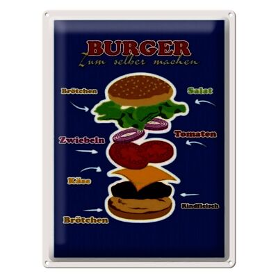 Cartel de chapa receta hamburguesa 30x40cm para hacer tú mismo