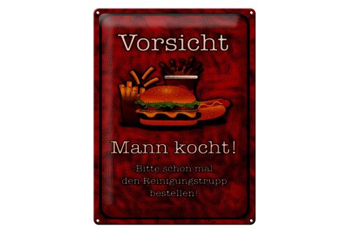 Blechschild Spruch 30x40cm Vorsicht Mann kocht bitte