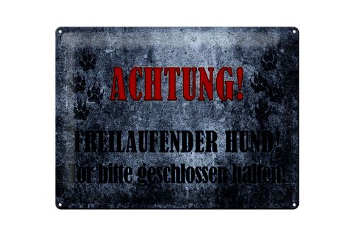 Blechschild Hinweis 40x30cm Achtung freilaufender Hund graues Schild