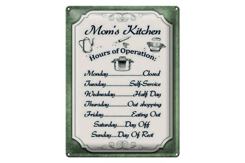 Blechschild Spruch 30x40cm Mom`s Kitchen Hours Operation