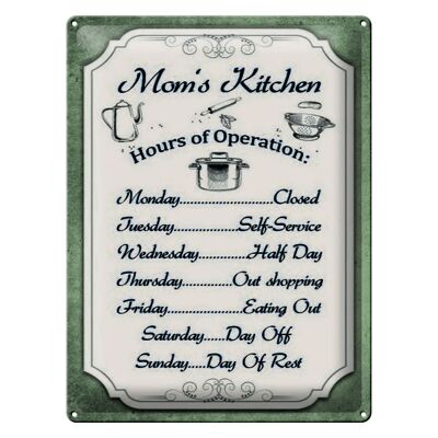 Blechschild Spruch 30x40cm Mom`s Kitchen Hours Operation