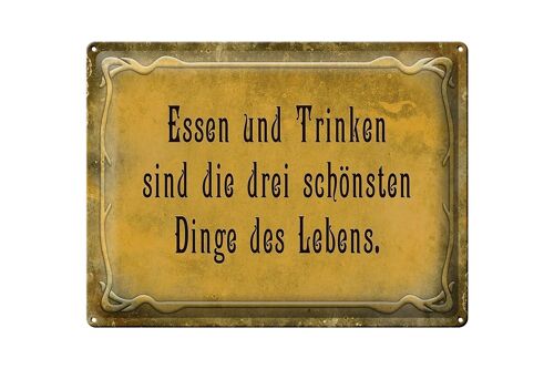 Blechschild Spruch 40x30cm Essen Trinken 3 schönste Dinge