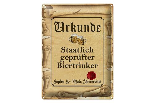 Blechschild Bier 30x40cm Urkunde geprüfter Biertrinker