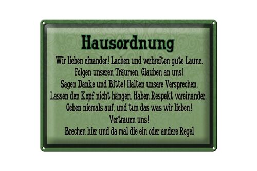 Blechschild Spruch 40x30cm Hausordnung wir lieben einander