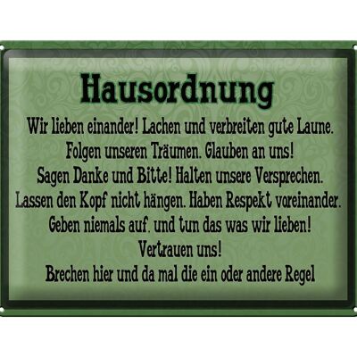 Blechschild Spruch 40x30cm Hausordnung wir lieben einander