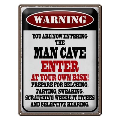 Blechschild Spruch 30x40cm warning man cave enter at your risk