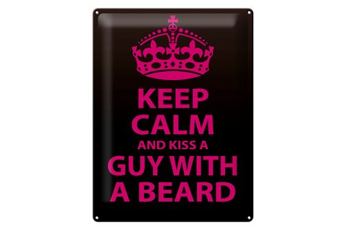 Blechschild Spruch 30x40cm Keep Calm and kiss guy with a beard