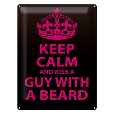 Blechschild Spruch 30x40cm Keep Calm and kiss guy with a beard