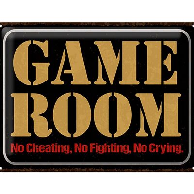 Metal sign saying 40x30cm Game room no cheating no fighting