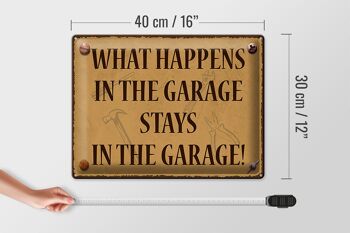 Panneau en étain 40 x 30 cm indiquant que ce qui se passe dans le garage reste dedans 4
