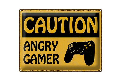 Blechschild Spruch 40x30cm caution angry gamer Vorsicht wütender