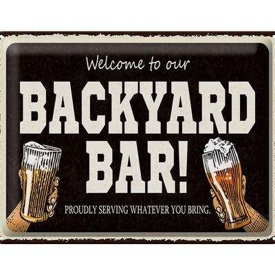 Cartel de chapa que dice 40x30cm Bienvenido a nuestro bar de alcohol en el patio trasero