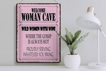 Panneau en étain disant 30x40cm bienvenue femme grotte femmes sauvages vin 3