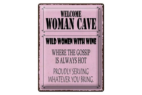 Blechschild Spruch 30x40cm welcome woman cave wild women Wine