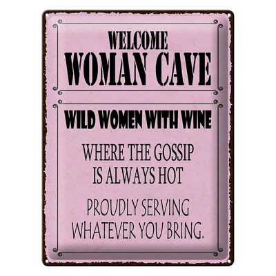 Cartel de chapa que dice 30x40 cm bienvenida mujer cueva mujeres salvajes Vino