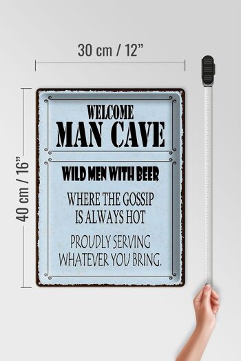Panneau en étain disant 30x40cm, bienvenue à l'homme des cavernes, hommes sauvages avec de la bière 4