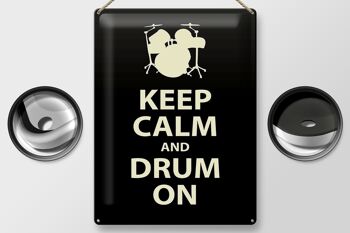 Panneau en étain disant 30x40cm Keep calm and drum on gift 2