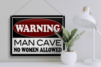 Plaque en tôle 40x30cm Attention Man Cave pas de femme 3