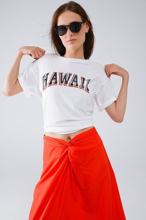 Washed Effect Hawaii T-Shirt In white