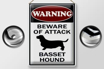 Panneau en tôle d'avertissement 30x40cm, méfiez-vous des attaques Basset Hound 2