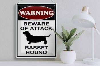 Panneau en tôle d'avertissement 30x40cm, méfiez-vous des attaques Basset Hound 3