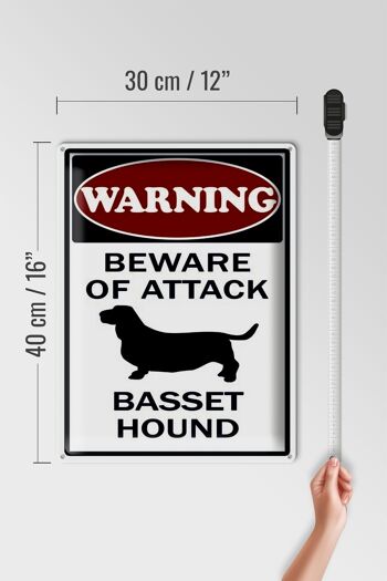 Panneau en tôle d'avertissement 30x40cm, méfiez-vous des attaques Basset Hound 4