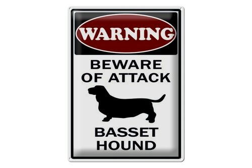 Blechschild Hinweis 30x40cm beware of attack Basset Hound